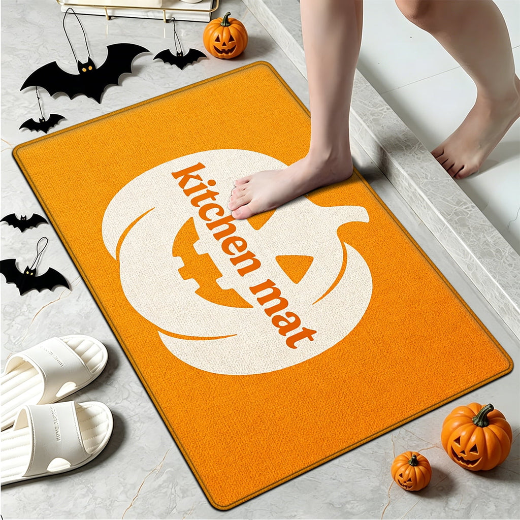 YIMEIS Halloween White Pumpkin Multi-purpose 3-Piece Flannel Mat and Kitchen Rugs,Soft Non-slip for Home Bedroom Bathroom