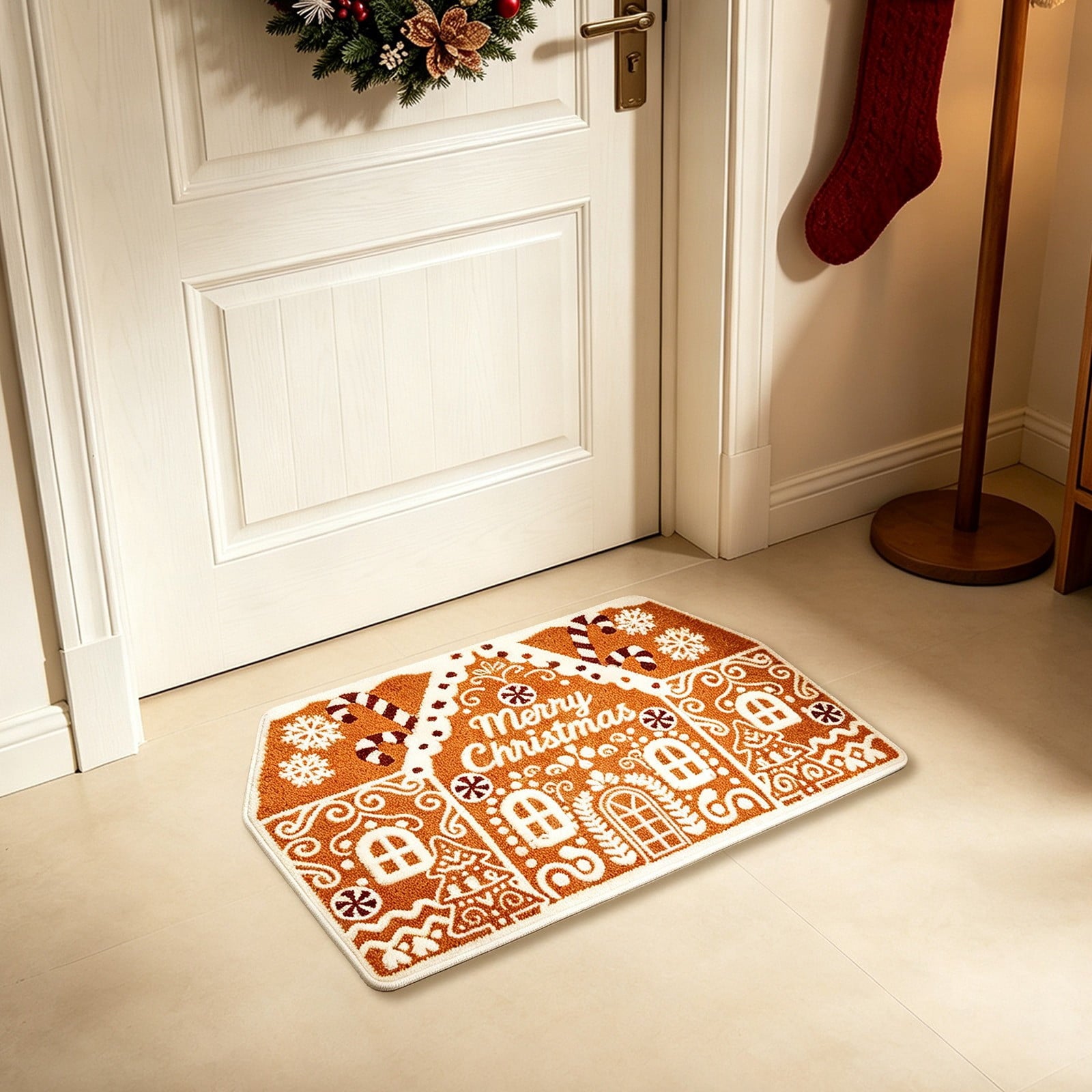 Front Door Mat Indoor Outdoor Entrance Rug, Semicircular Entrance Mat, Half Round Waterproo Non-Slip Durable Rubber Doormat for Garage, Patio, 29.5 inch