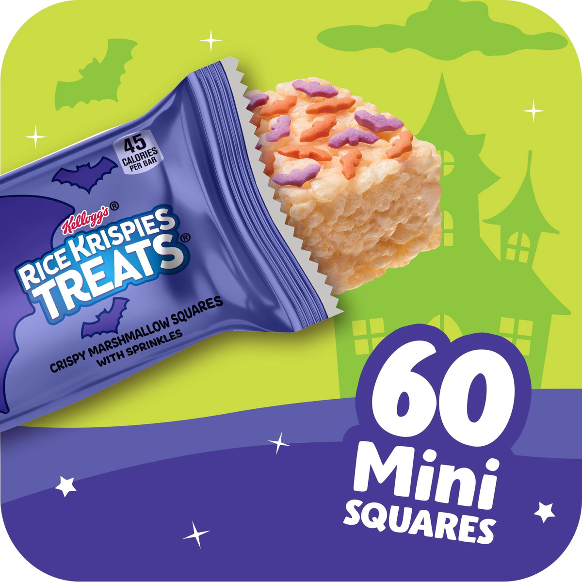 Rice Krispies Treats Spooky Minis Chewy Mini Crispy Marshmallow Squares, Ready-to-Eat, Trick or Treat, 23.2 oz, 60 Count