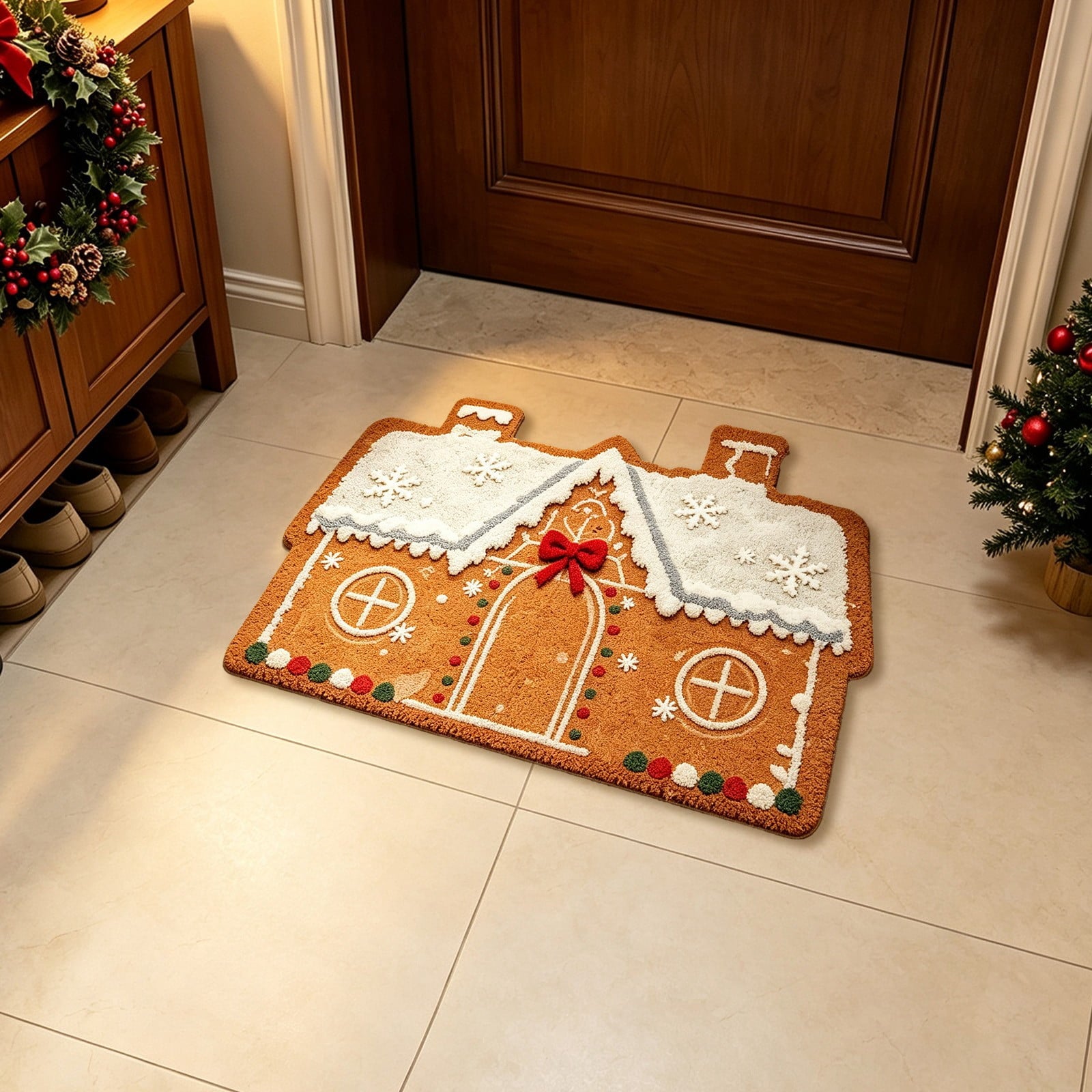 Front Door Mat Indoor Outdoor Entrance Rug, Semicircular Entrance Mat, Half Round Waterproo Non-Slip Durable Rubber Doormat for Garage, Patio, 29.5 inch