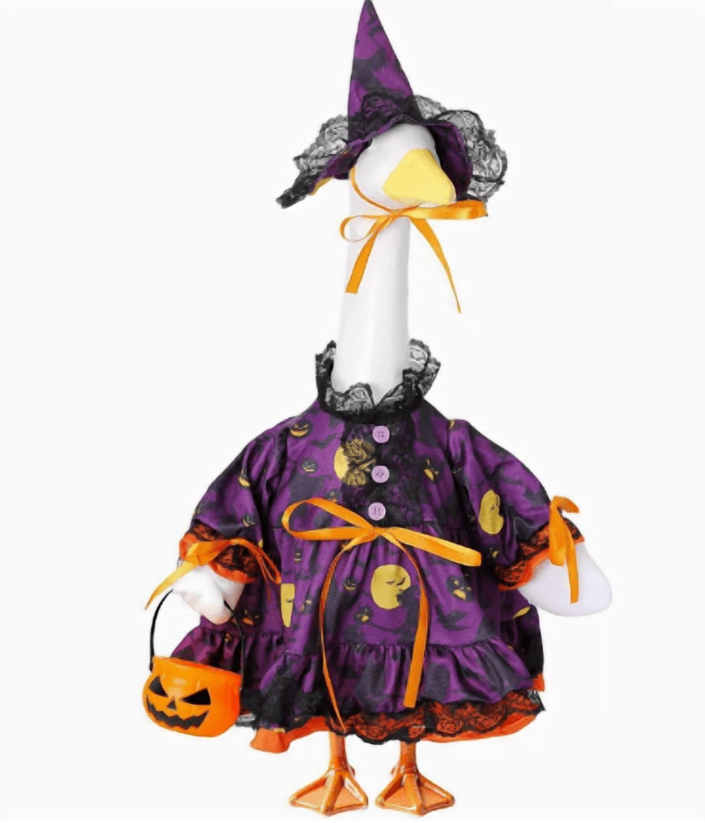 Bat Witch Hat Spiderweb Halloween Goose Clothes Fit 17/23In Cement Plastic Lawn Goose, Stylish Full Set for Outdoor Yard Patio Garden Seasonal Halloween Home Ornamental Arrangement
