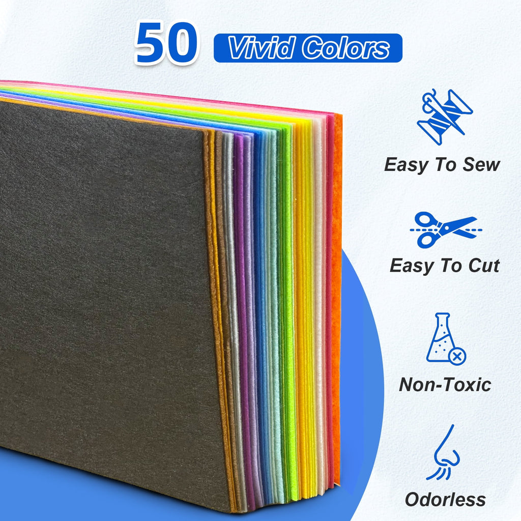 AGCAN 40PCS Felt Sheets for Crafts, 12"x 12" Assorted Color Stiff Felt Sheets, 1mm Thick Square Nonwoven Felt Fabric for Sewing, Patchwork, Embroidering, Crafts DIY