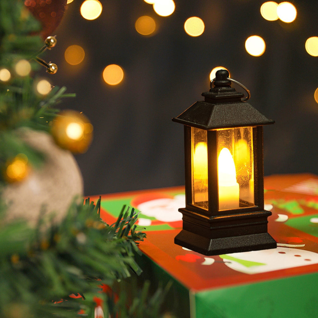 KOYPTL 8 Pcs Black Lanterns Decorative Indoor Mini Battery Operated Lanterns with Flameless Candle,Christmas Table Decorations Hanging Ornament for Wedding Table Centerpieces Home Xmas Decor Outdoor
