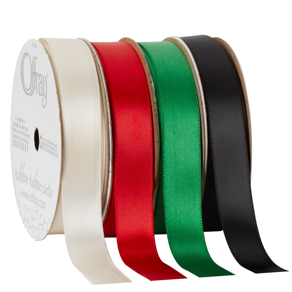 (3 pack) Offray Ribbon, Forest Green 5/8 inch Single Face Satin Polyester Ribbon, 18 feet