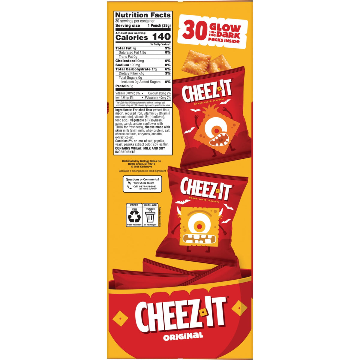 Cheez-It Original Halloween Cheese Crackers, Trick-or-Treat Snacks, 30 Count