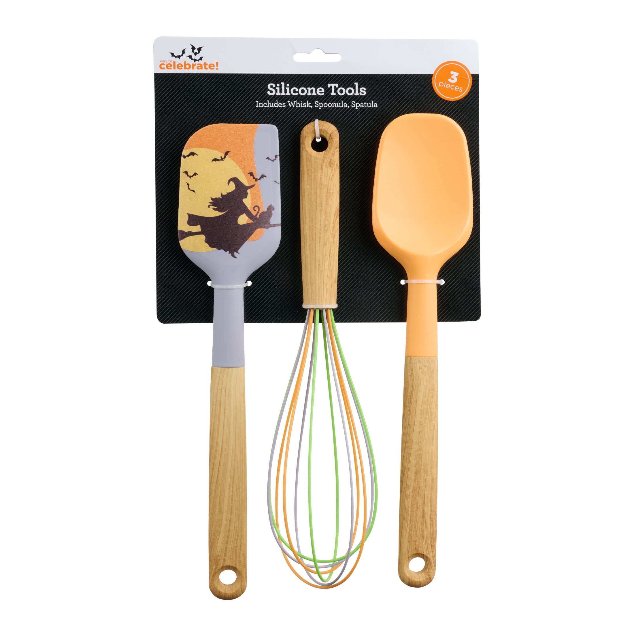 Way To Celebrate 3-Piece Baking Tool Set, Orange, Green, Purple