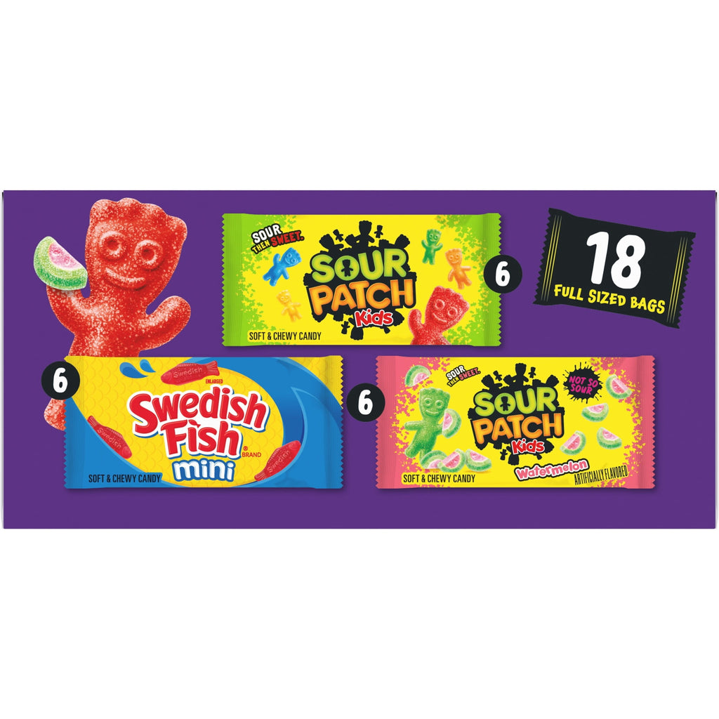 SOUR PATCH KIDS and SWEDISH FISH Mini Soft & Chewy Halloween Candy Variety Pack, 18 Snack Packs