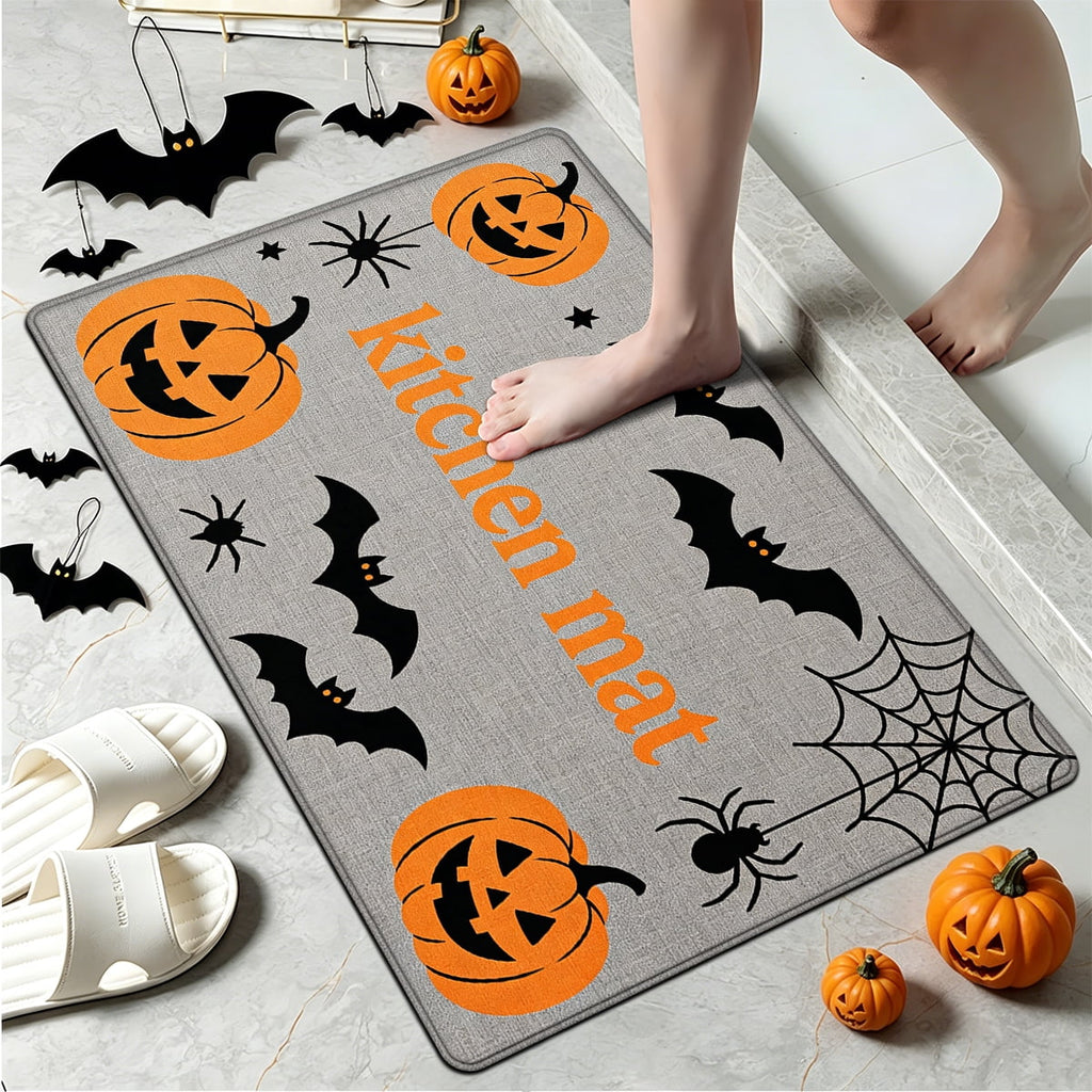 YIMEIS Halloween Pumpkin Lanterns 3Pcs Flannel Mat and Kitchen Rugs Set,Soft Non-slip,Perfect for Home Bathroom
