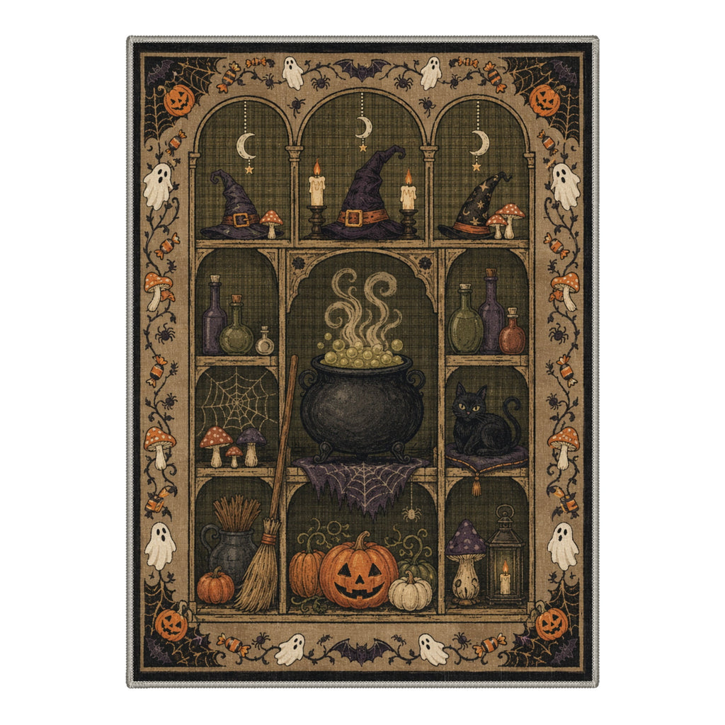 GENIMO 2'x3' Halloween Doormat, Washable Non Slip Soft Whimsical Cat Outdoor Door Mat for Front Door Covered Porch Patio Entryway, Rustic Black
