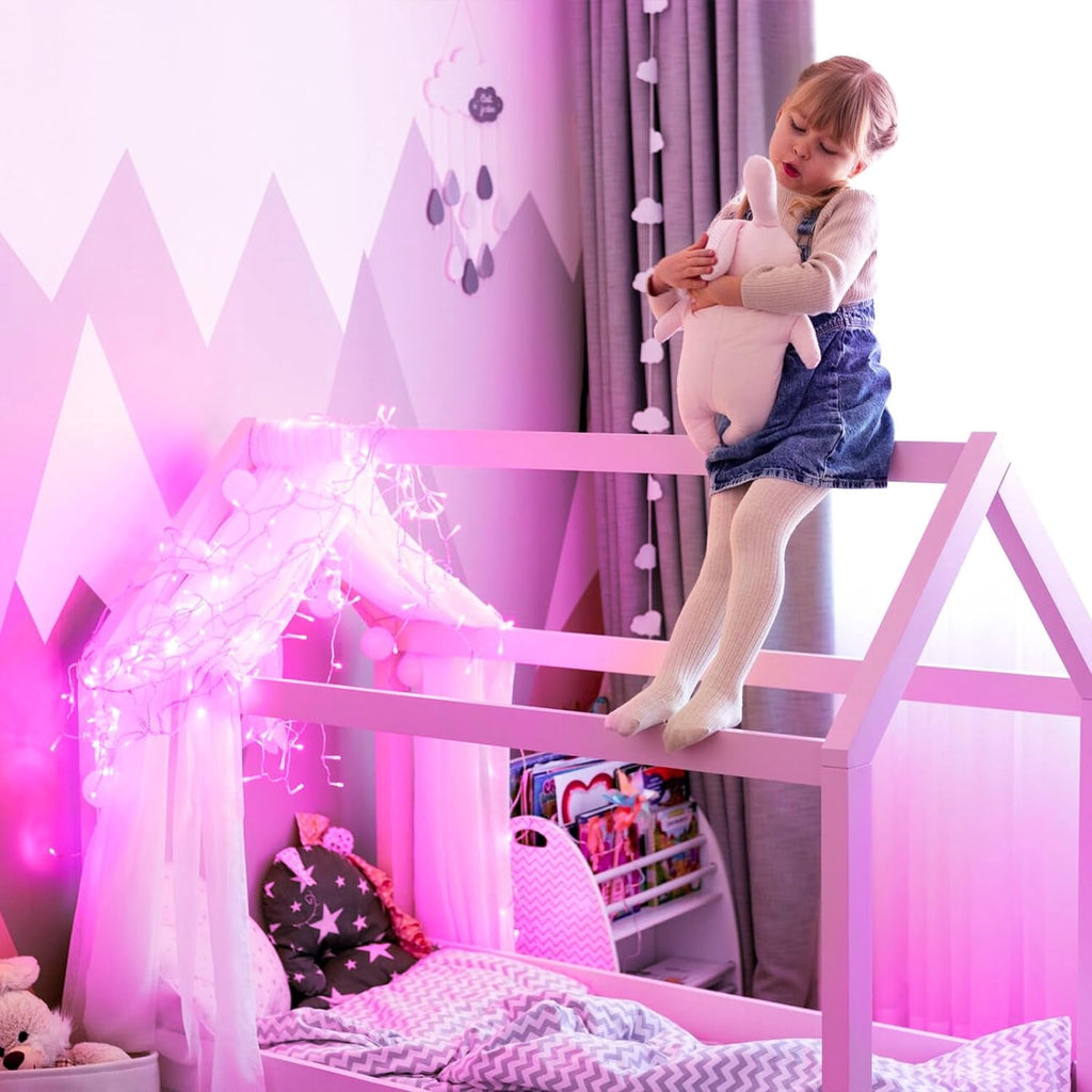 33ft 100 LED Pink Battery Lights for Bedroom, Pink Christmas String Lights with 8 Modes Remote Indoor Outdoor, Fairy Twinkle Lights for Room Party Tree Valentine