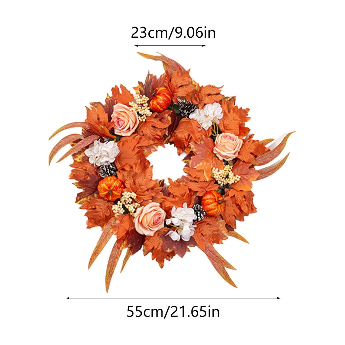 HOARBOEG Handmade Wrought Iron Maple Leaf Wreath, Thanksgiving Rudolph Fall Harvest Door Hanging, Orange Metal Autumn Wreath with Berries, Garden Wall Decor, 15.75 in