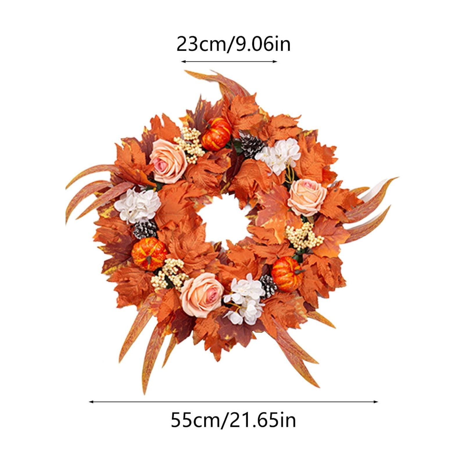 HOARBOEG Autumn Harvest Sunflower Wreath, Artificial Pumpkin Maple Leaf Fall Wreath for Front Door, 21.65 in Thanksgiving Wall Hanging Decor, Outdoor Indoor Harvest Decor