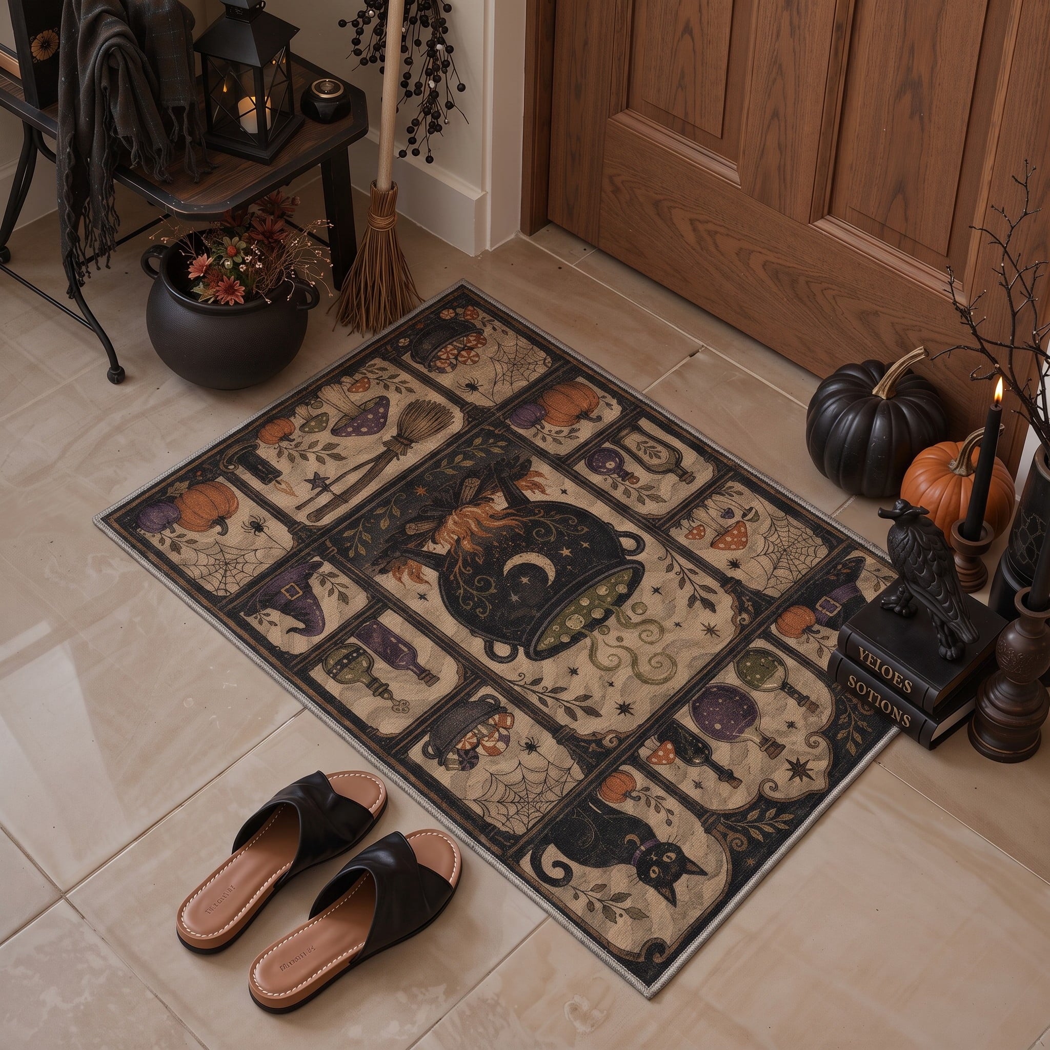 GENIMO 2'x7' Halloween Runner Rug, Washable Non Slip Soft Farmhouse Pumpkin Indoor Outdoor Hallway Runner for Porch Patio Kitchen Entryway, Vintage Sepia