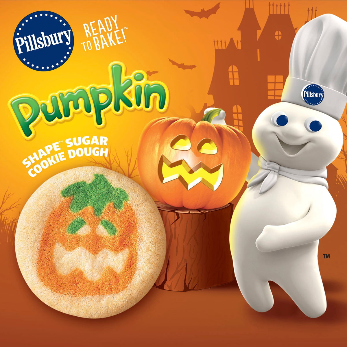 Pillsbury Ready to Bake! Pumpkin Shape Sugar Cookie Dough, 20 Cookies, 9.1 oz