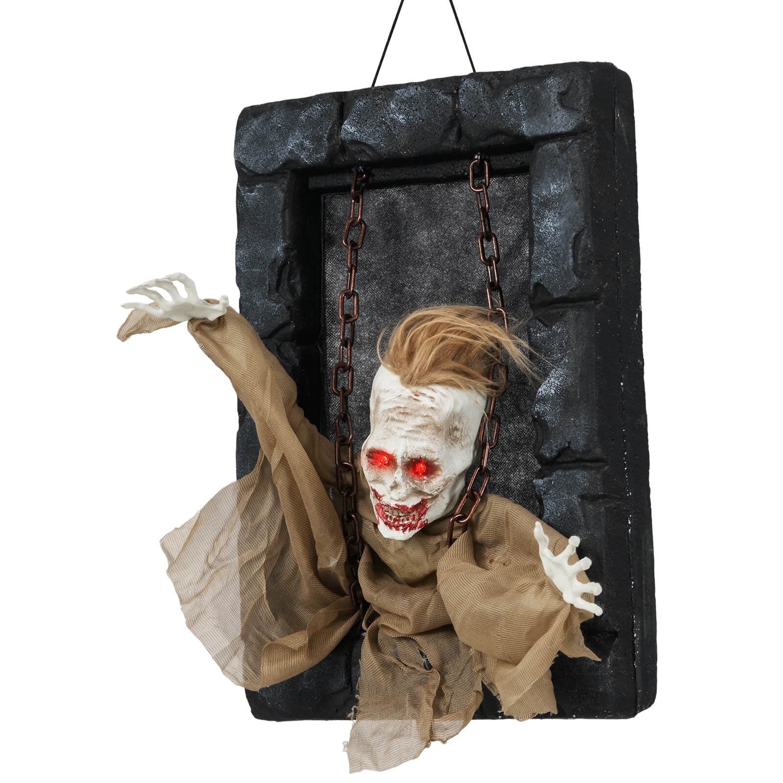 Costway Halloween Hanging Animated Zombie Prisoner Decoration Glowing Eye Indoor Outdoor