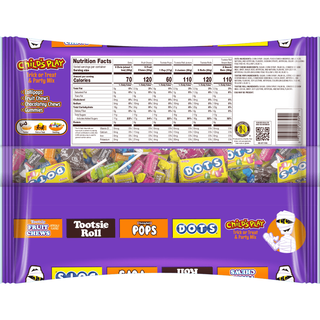 Child's Play Halloween Assorted Candy, 39.55 oz. Bag Peanut-Free, Gluten Free, Contains Milk.
