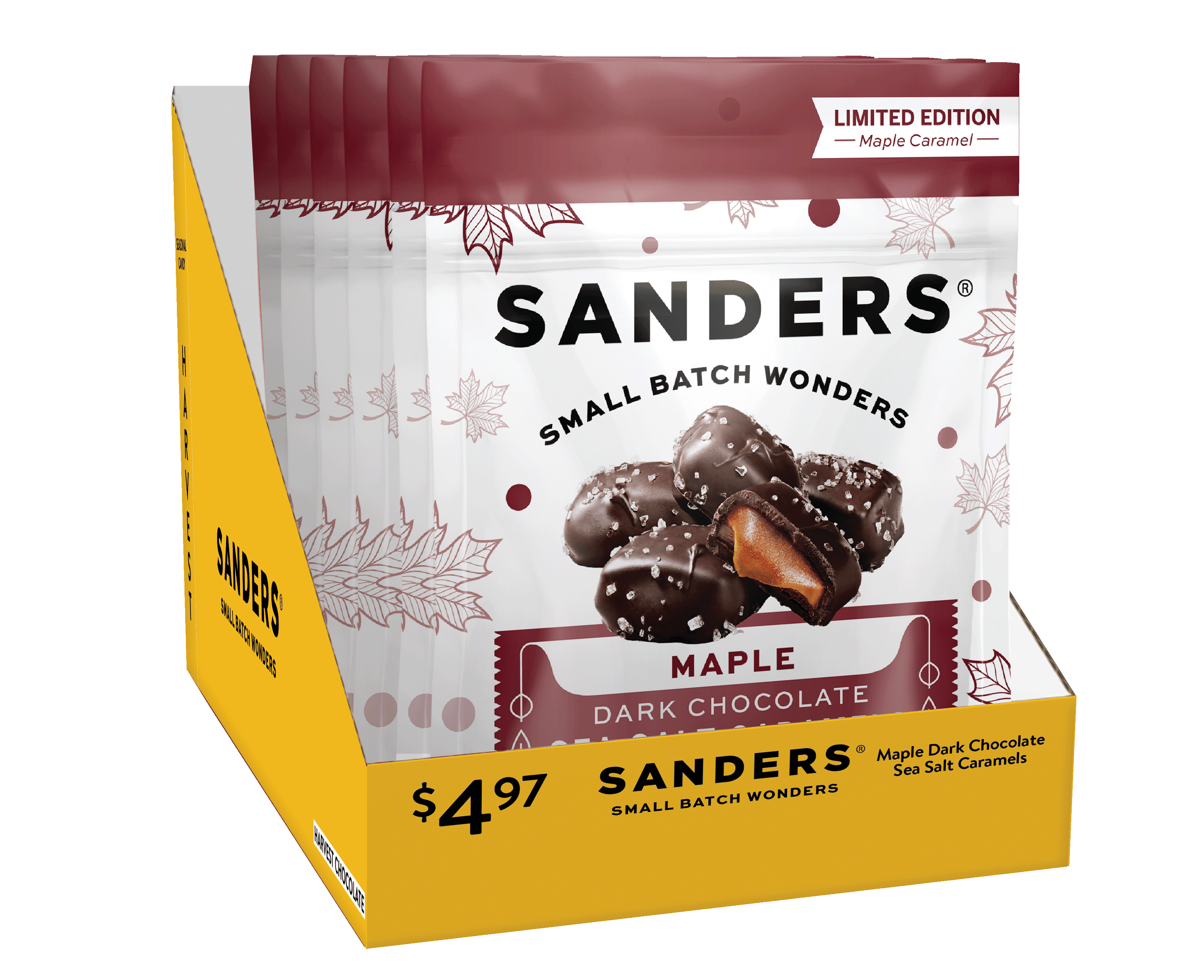 Sanders Dark Chocolate Covered Maple Flavored Sea Salt Caramels, 5 oz Bag