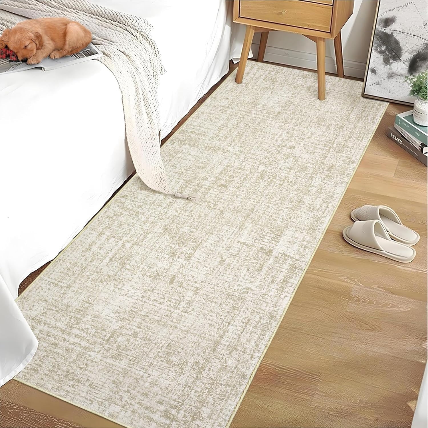 Modern Runner Rugs 2x6 Narrow Solid Color Hallway Rugs, Non-Shedding Low Pile Accent Carpet, Foldable Ultra-Thin Indoor Floor Cover for Laundry Room, Bedroom, Kitchen, Beige Brown