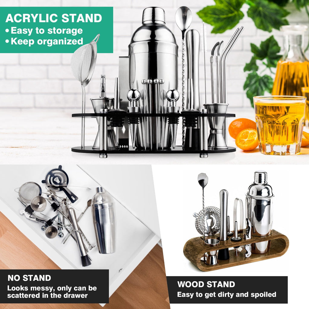 Biemlerfn 25-Piece Cocktail Shaker Set, Mixology Bartender Kit with Acrylic Stand Stainless Steel Bar Tools, Full Bartender Accessories and Recipe Book