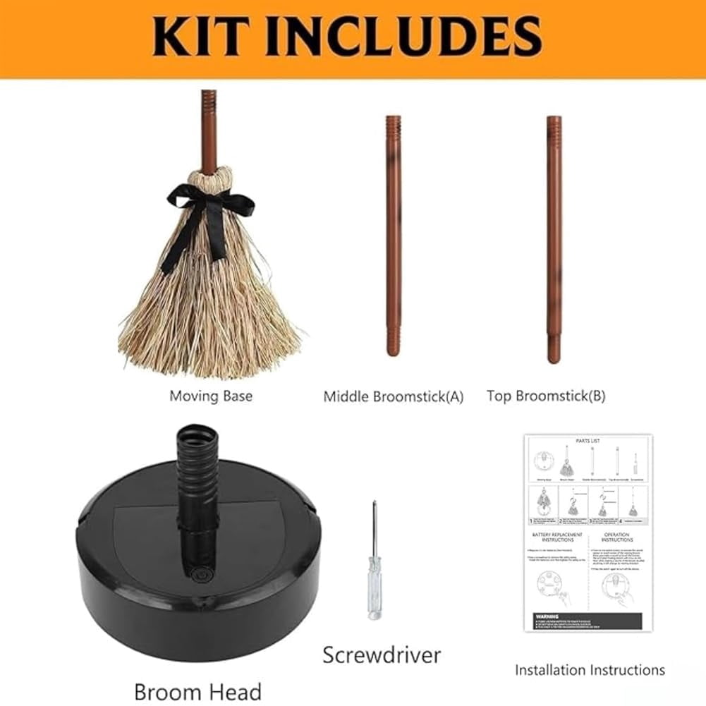 Floating Broom, Dancing Witch Broomstick with Motion Sensor Spooky Sounds, Moving Floating Broom Halloween Prop, Animated Witch's Broomstick for House Party Decorations