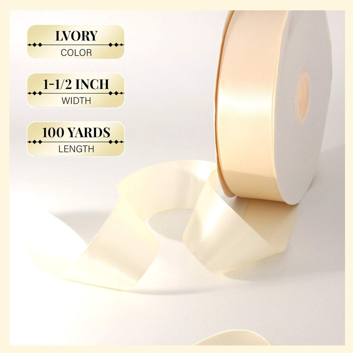 Style-Carry 1-1/2 inch 100 Yards Ivory Solid Double Faced Satin Ribbon Roll, for Handmade Crafts, Flower Bouquet, Gift Wrapping, Wedding Roses Making