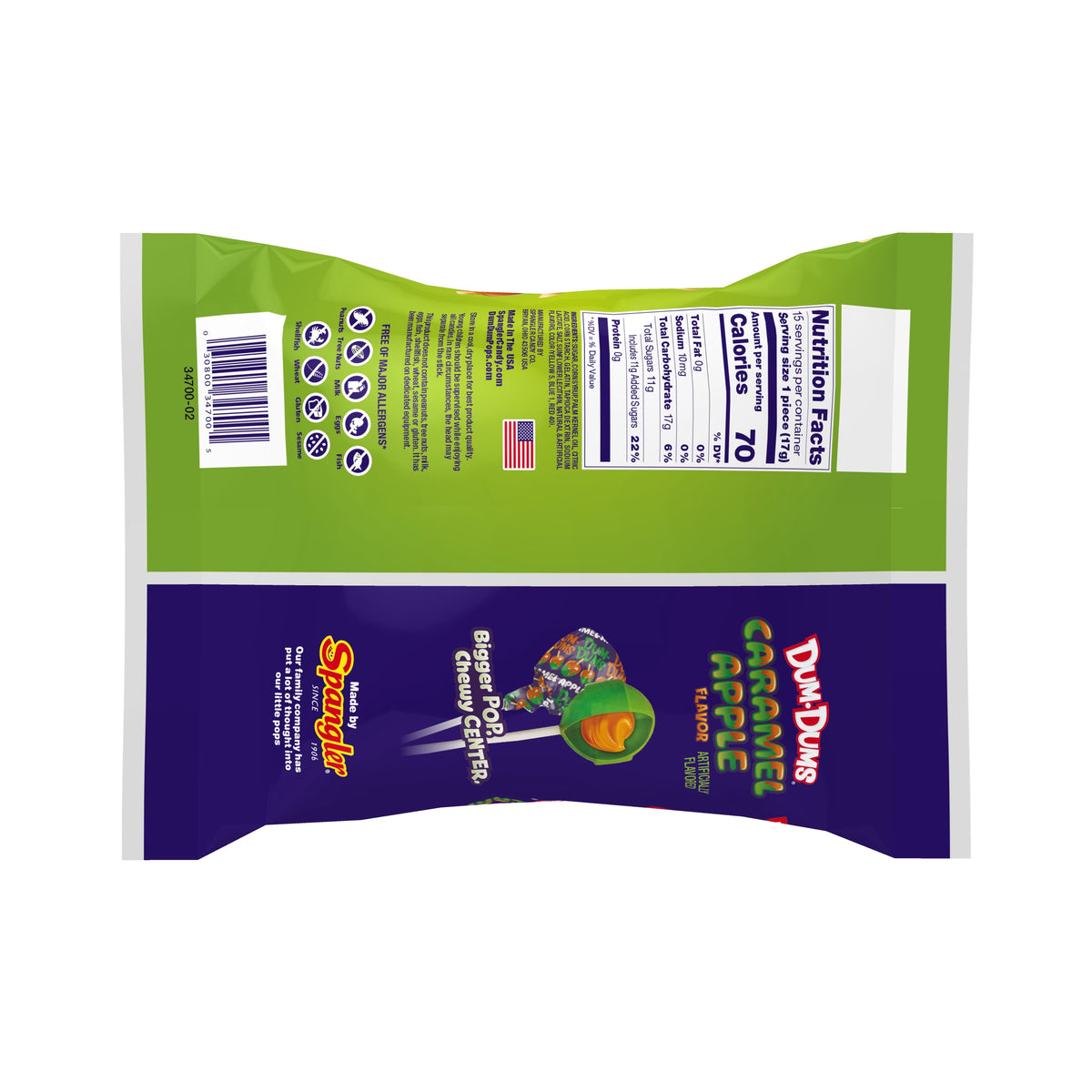 Dum Dums Jumbo Caramel Apple Flavored Lollipops, Filled Halloween Candy, 8.8 oz Bag