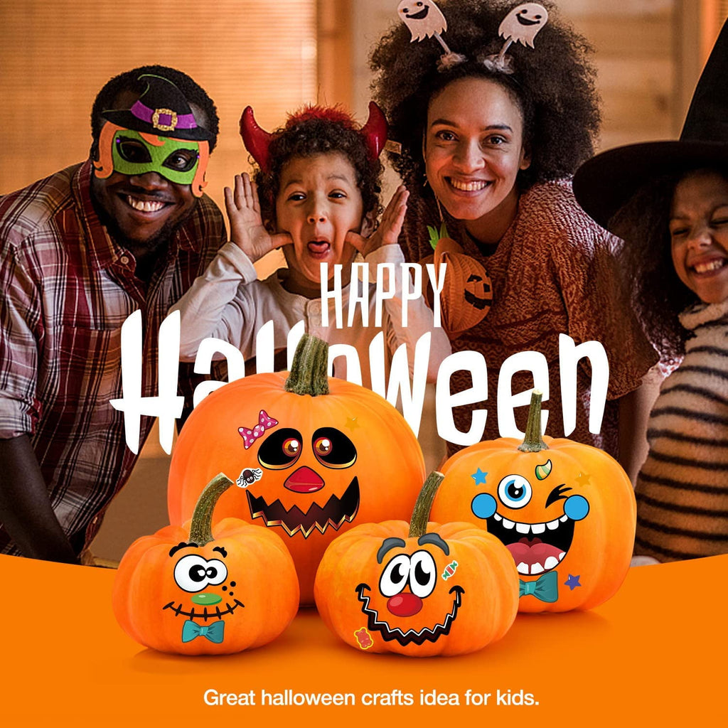 Ayieyill 64 Packs Halloween Stickers Pumpkin Decorating Stickers for Children , 32 Sheet Small Pumpkin Face Stickers for Halloween Party Supplies Trick or Treat Party Favors