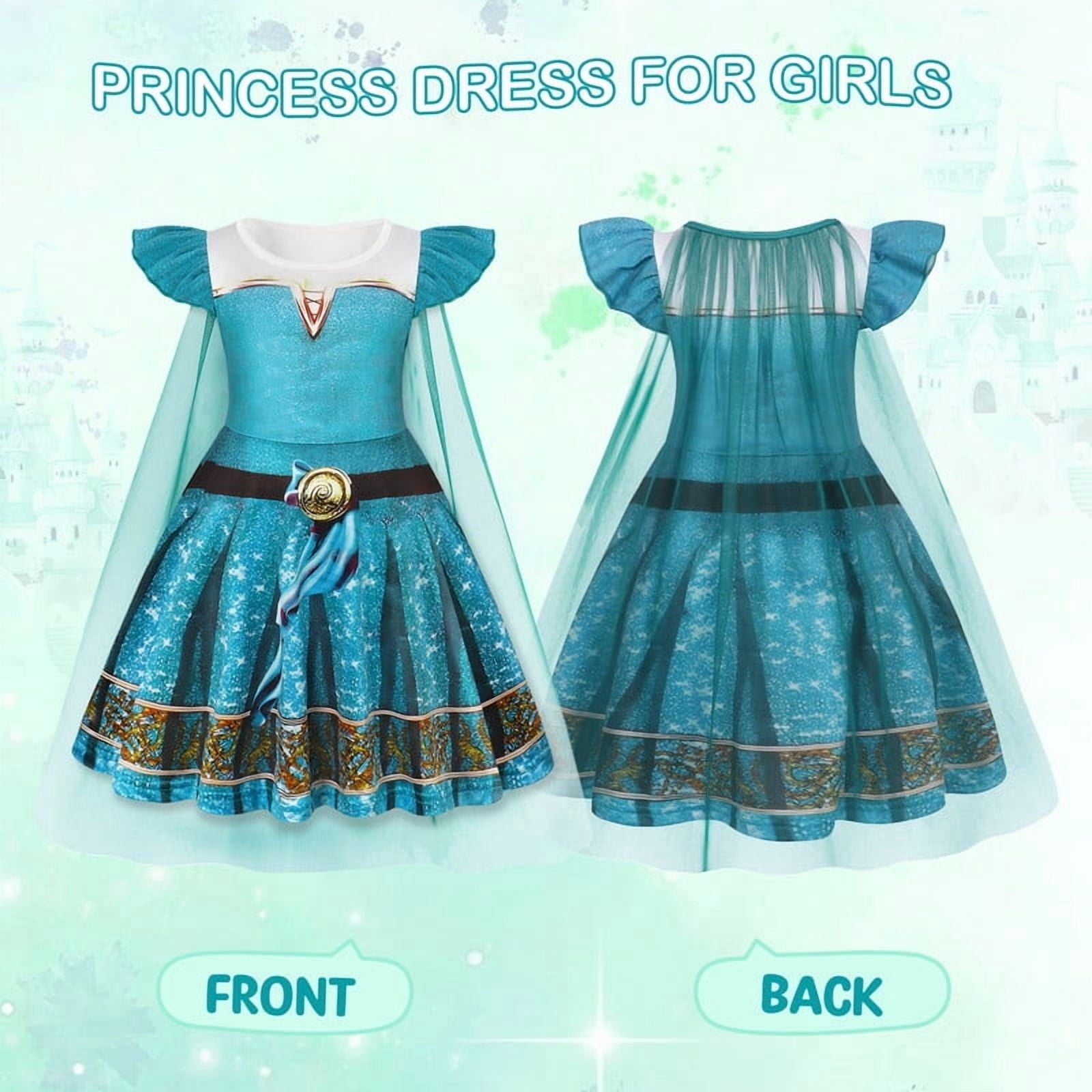 Benylion Girls Ice Princess Dress Halloween Cosplay Costumes With Tulle Cape Kids Birthday Party Dress up Outfit for 7-8 Years