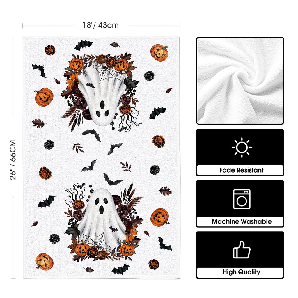 Sm:)e Pumpkin Ghost Bat Happy Halloween Dish Towels Set of 4, 18x26 Inch, Seasonal Holiday Hand Towels for Kitchen and Dining Table
