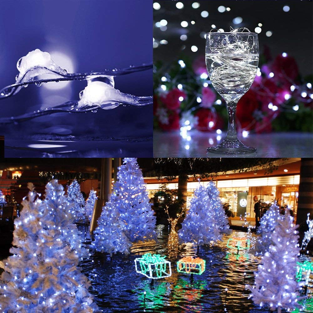 GLUAAE Solar String Lights Outdoor, 33Feet 100 LED Copper Wire Lights, 8 Modes Solar Powered Fairy Lights, Waterproof Solar Decoration Lights for Garden Yard Party Wedding Christmas(White)-2Pack
