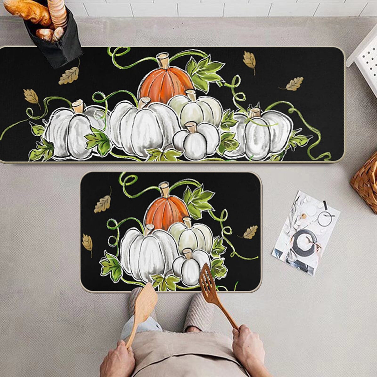 Zhourta Halloween Fall Plaid Outdoor Rug Orange Plaid Outdoor Rug Cotton Hand Woven Check Rug Layered Doormats for Front Door Front Porch Farmhouses Entryway Patio 15.7x23.6 Inch