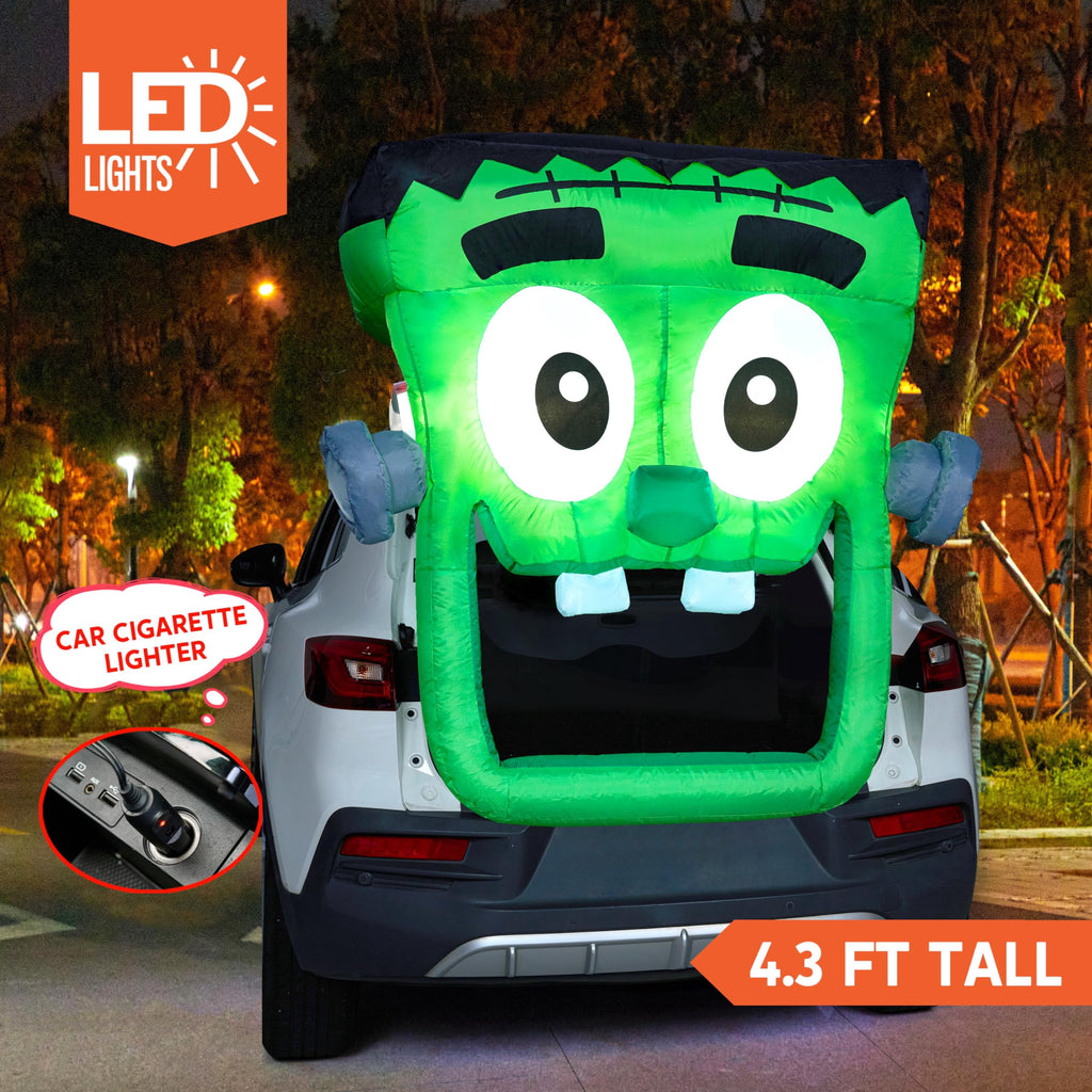 Joyfy 6 FT Halloween Inflatable Haunted Castle Decoration,Trunk or Treat Car Decorations Kit Ghost and Pumpkin with Built-in LED Light for Halloween Party Indoor,Outdoor,Yard,Garden Decor