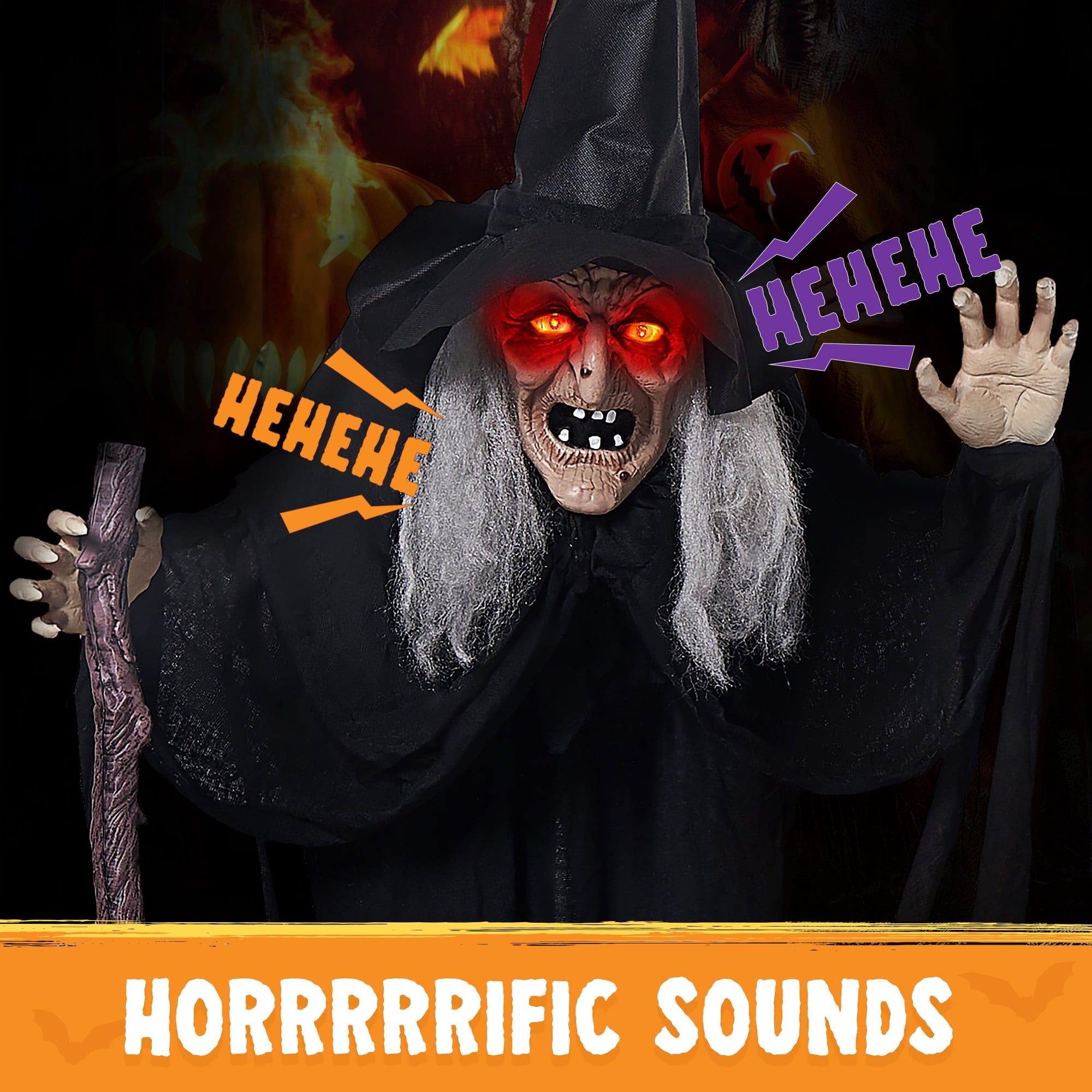 Joyfy 62"Halloween Standing Hunchback Witch with Light, Animatronics Large Halloween Decorations Outdoor, Radar Motion Activated with Creepy Sound & Eyes and Moving Head for Yard Garden Haunted Hous