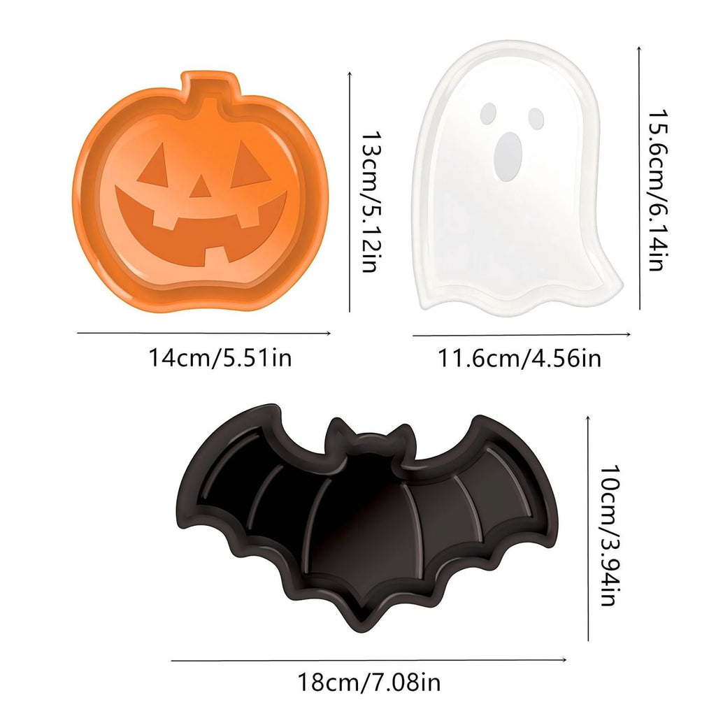 Halloween Serving Trays Set of 3 Pumpkin Ghost Bat Candy Snack Platters Farmhouse Trays for Party Decor Dessert Plates