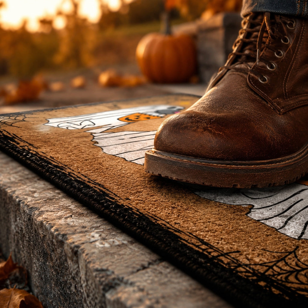 Halloween Heart Print Doormat 60x40cm, Black Orange Spooky Entry Mat for Front Door, Non-Slip Indoor Outdoor Rug