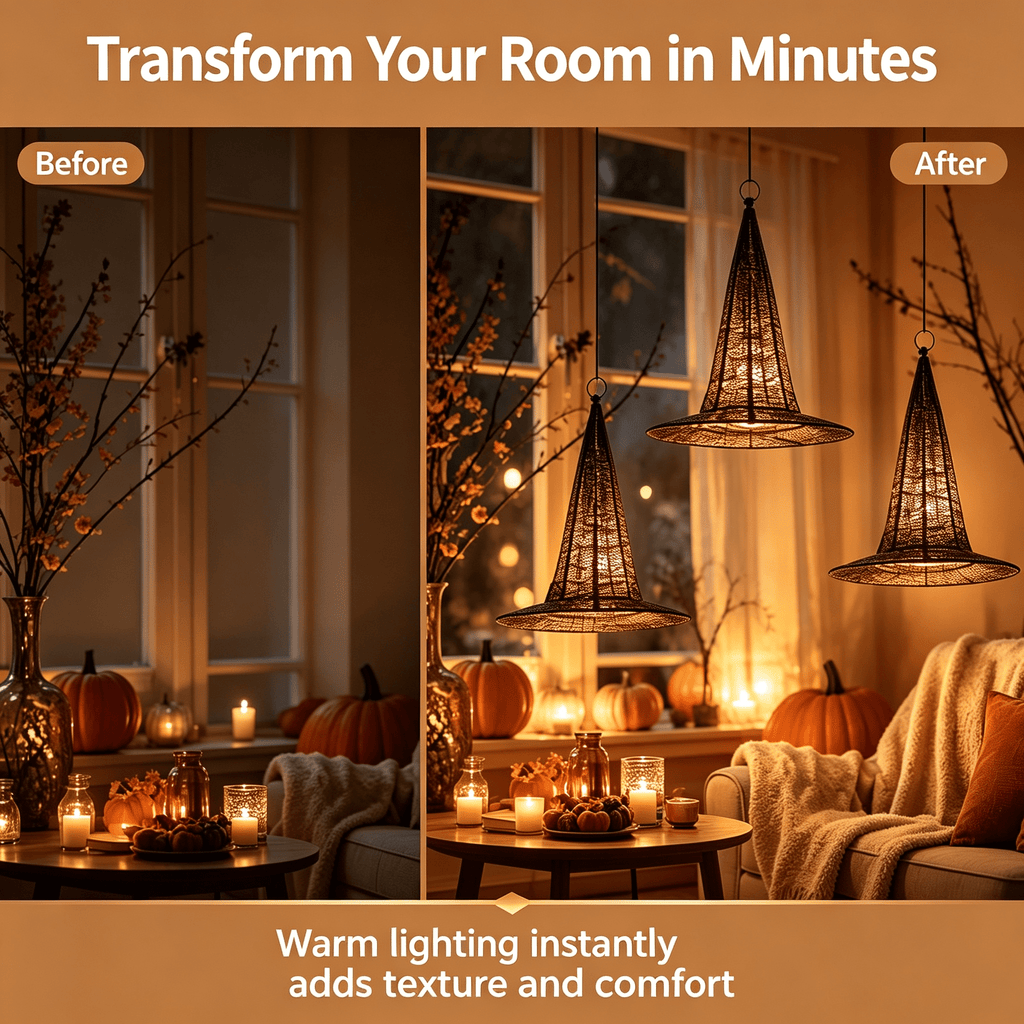 Stijggn Witch Hat Lights Halloween Glowing Lights, Waterproof Hanging Witch Hat Decorations, Warm Light Festival Ornaments for Indoor Outdoor Yard Garden Party Halloween Decor