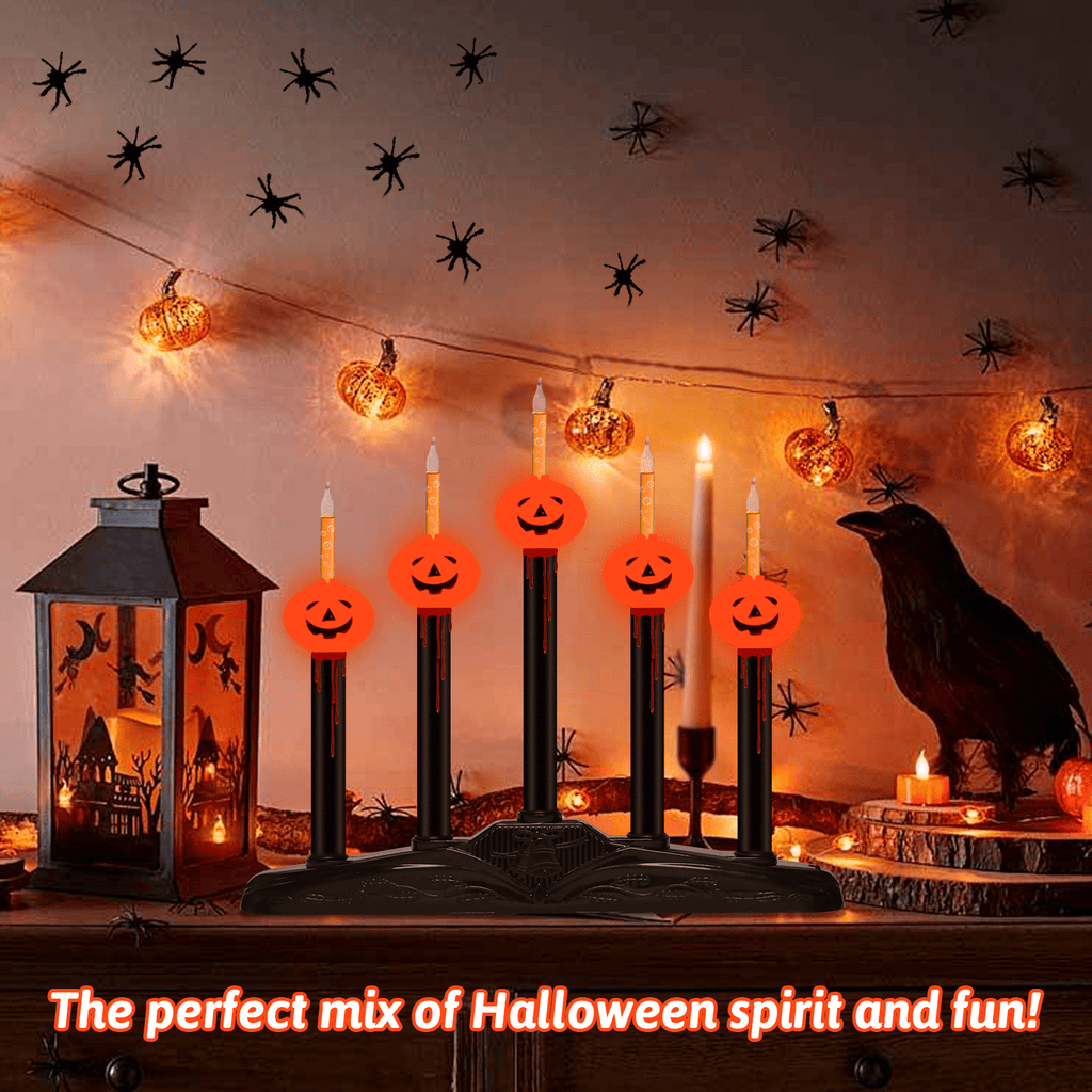 Halloween 5 Lights Pumpkin Bubble Candle Lamps, Plug in Electric Window Candle Lamps with 6 Pumpkins Bubble Lights(1 Spare), E12 Base, Vintage Candelabra Lights Great for Mantel Window Table Decor
