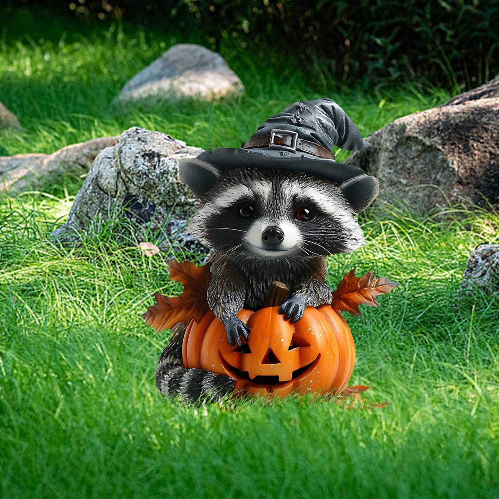 BGZLEU Raccoon Halloween Yard Decorations Stakes, Stacked Pumpkins Halloween Outdoor Decorations, Pumpkin for Halloween Outdoor Lawn Patio Pathway Decor, Halloween Garden Sculpture Ornament