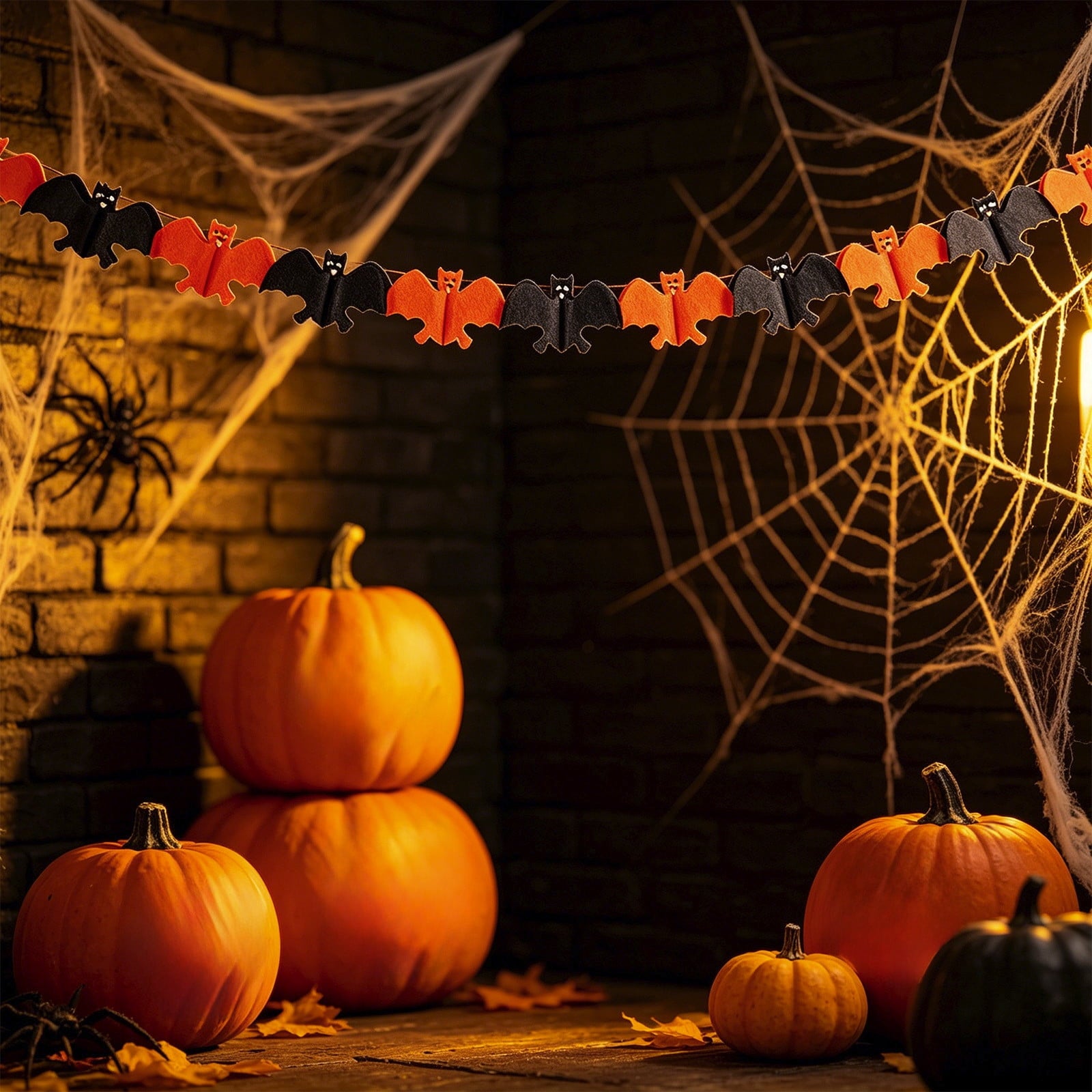 Halloween Paper Banner Decorations, 9.8Ft Orange Black Spider Bunting Garland Banners Decor for Wall Home Indoor Outdoor Birthday Party Supplies