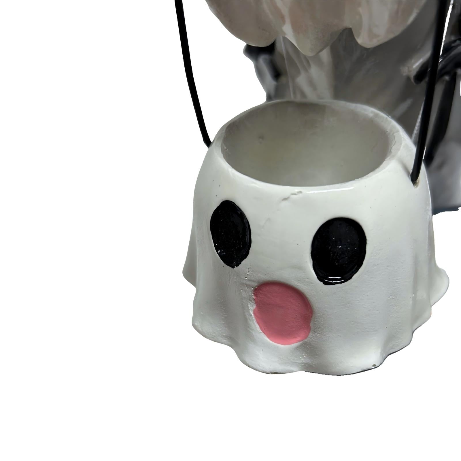 Clearance Halloween Schnauzer Bat Figurine with Ghost Bucket, 8 inch Resin Cute Dog Gifts Tabletop Decor