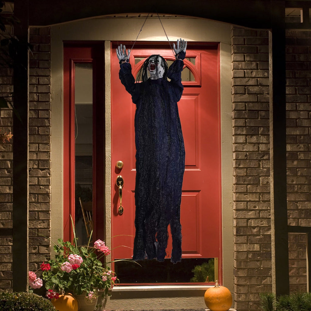 Coollooc 39 inch Halloween Hanging Ghost Decorations Outdoor Indoor, Animated Scary Grim Reaper Skeleton Decorations, Creepy Skull Ghost for Party Outside Yard Porch Haunted House