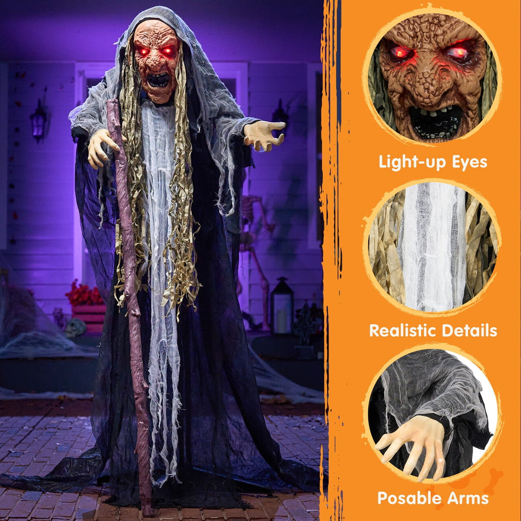 Joyfy 62"Halloween Standing Hunchback Witch with Light, Animatronics Large Halloween Decorations Outdoor, Radar Motion Activated with Creepy Sound & Eyes and Moving Head for Yard Garden Haunted Hous