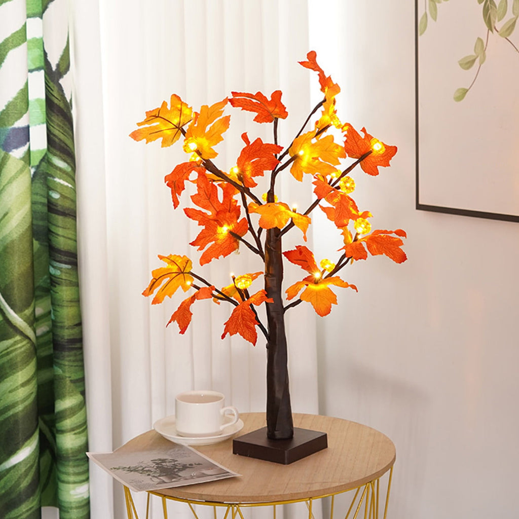 Darzheoy Artificial Lighted Maple Tree, 24 LED Thanksgiving Decorations Table Lights Tree for Autumn Wedding Party Gift Indoor Outdoor Harvest Home Decor