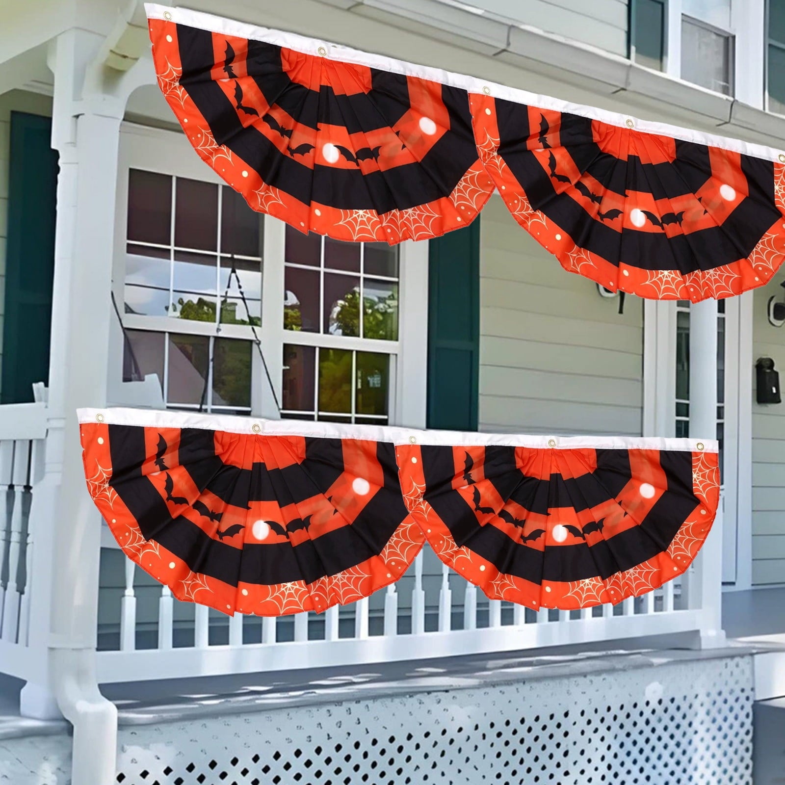 Elainilye Halloween Fan Flag Banner Outdoor Yard Fence Wall Hanging Decor for Indoor and Courtyard Party Supplies