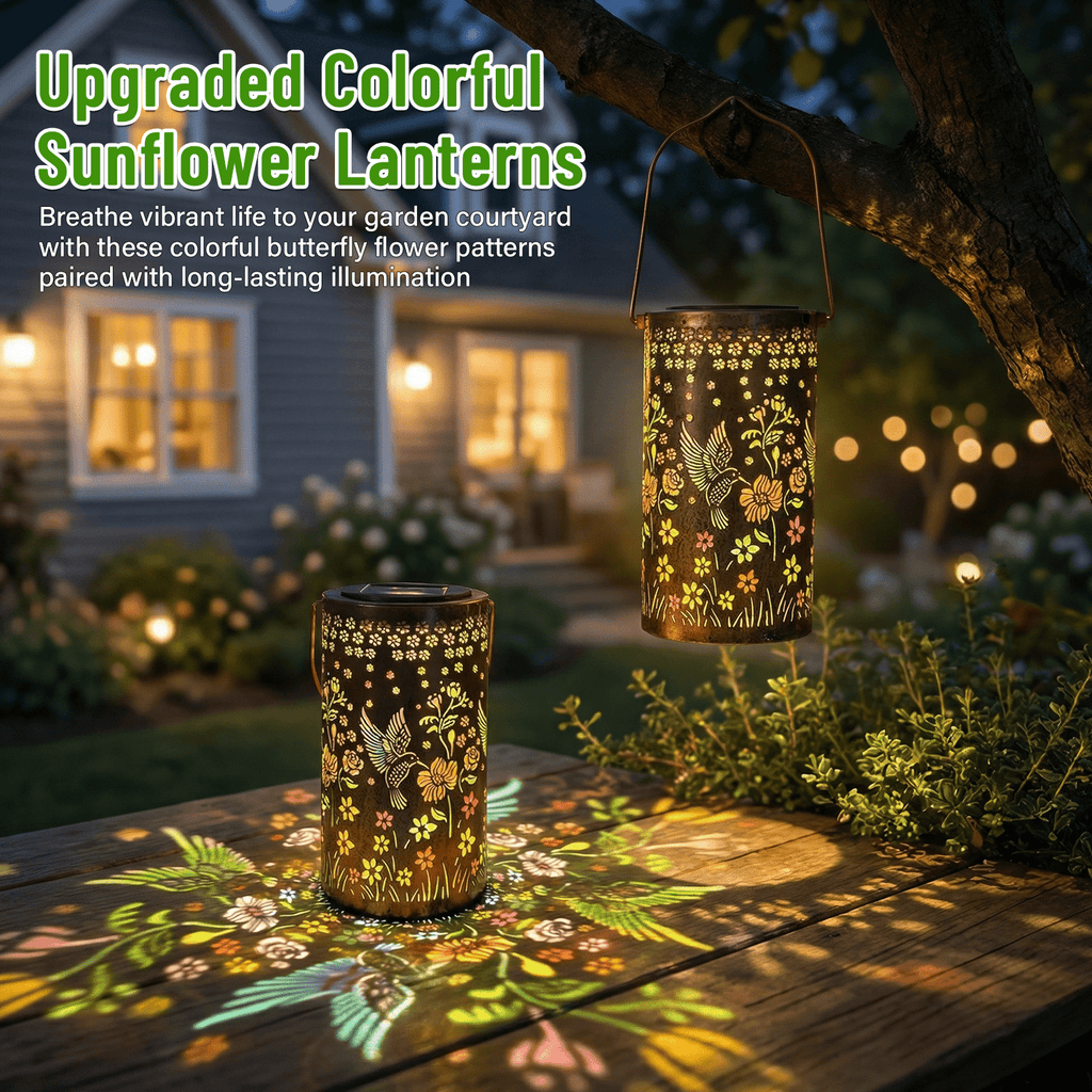 Colorful Solar Lanterns IP65 Outdoor Waterproof, Mother's Day Gifts for Women Mom Grandma - LED Colorful Sunflower Solar Lights Metal Hanging Lantern for Patio Yard Porch