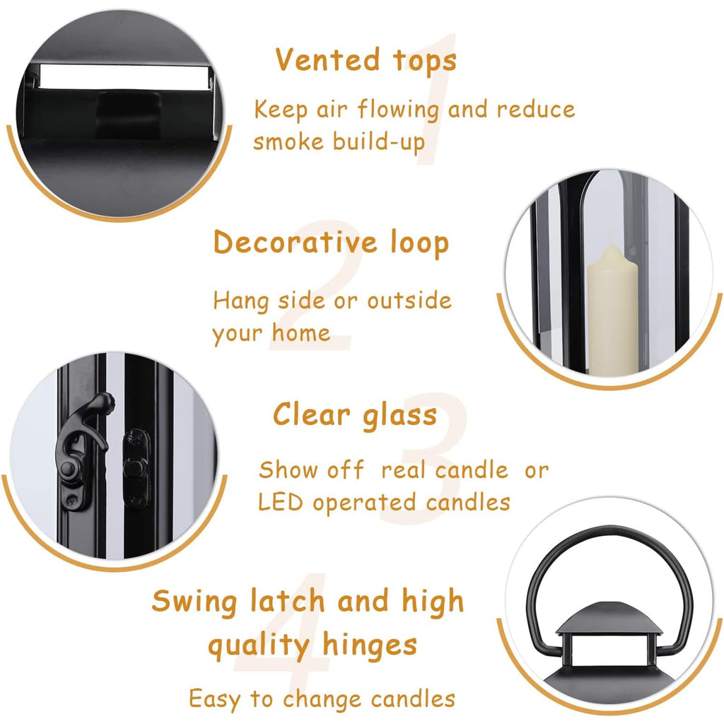 16 Inch Black Hurricane Lantern With Clear Glass Panels For Garden Living Room Indoor Outdoor Parties Weddings Balcony