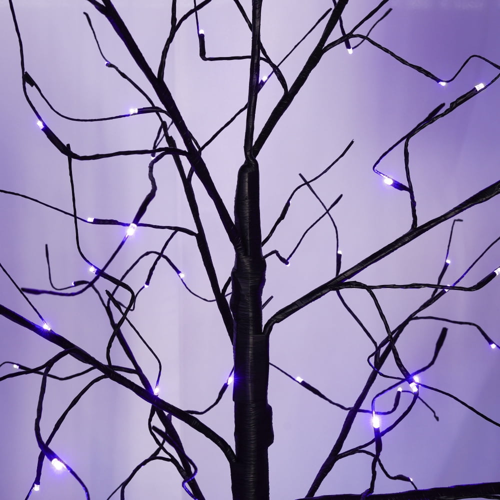 3-Pack Black Adjustable Branches Trees with Purple LED Lights, 4FT 5FT 6FT Pre-Lit Spooky Tree Set for Indoor Halloween Christmas Decor