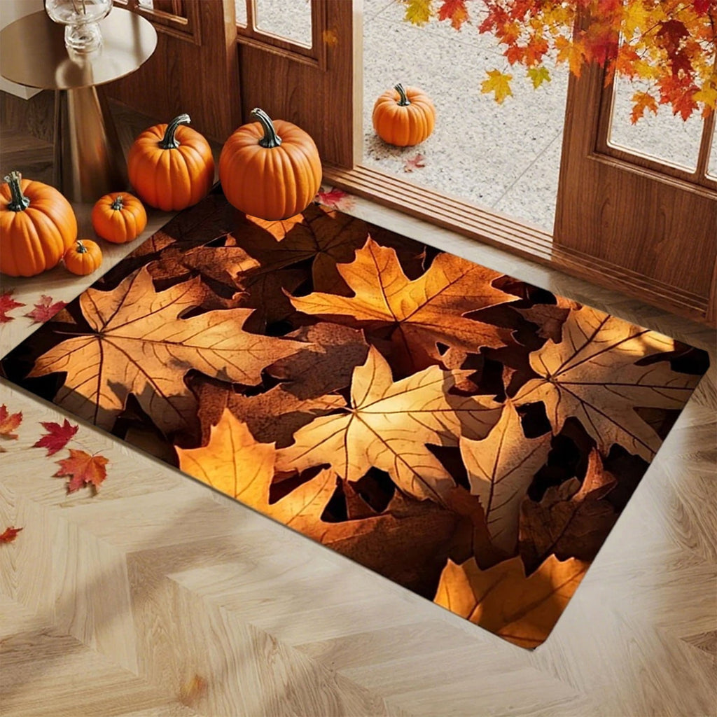 Twfbrm Fall Welcome Doormat, Fall Decorations for Home, 16"x24" Maple Leaves Pattern Floor Mat, Non-Slip Absorbent Entrance Rug Autumn Decorative Front Door Carpet for Thanksgiving Halloween
