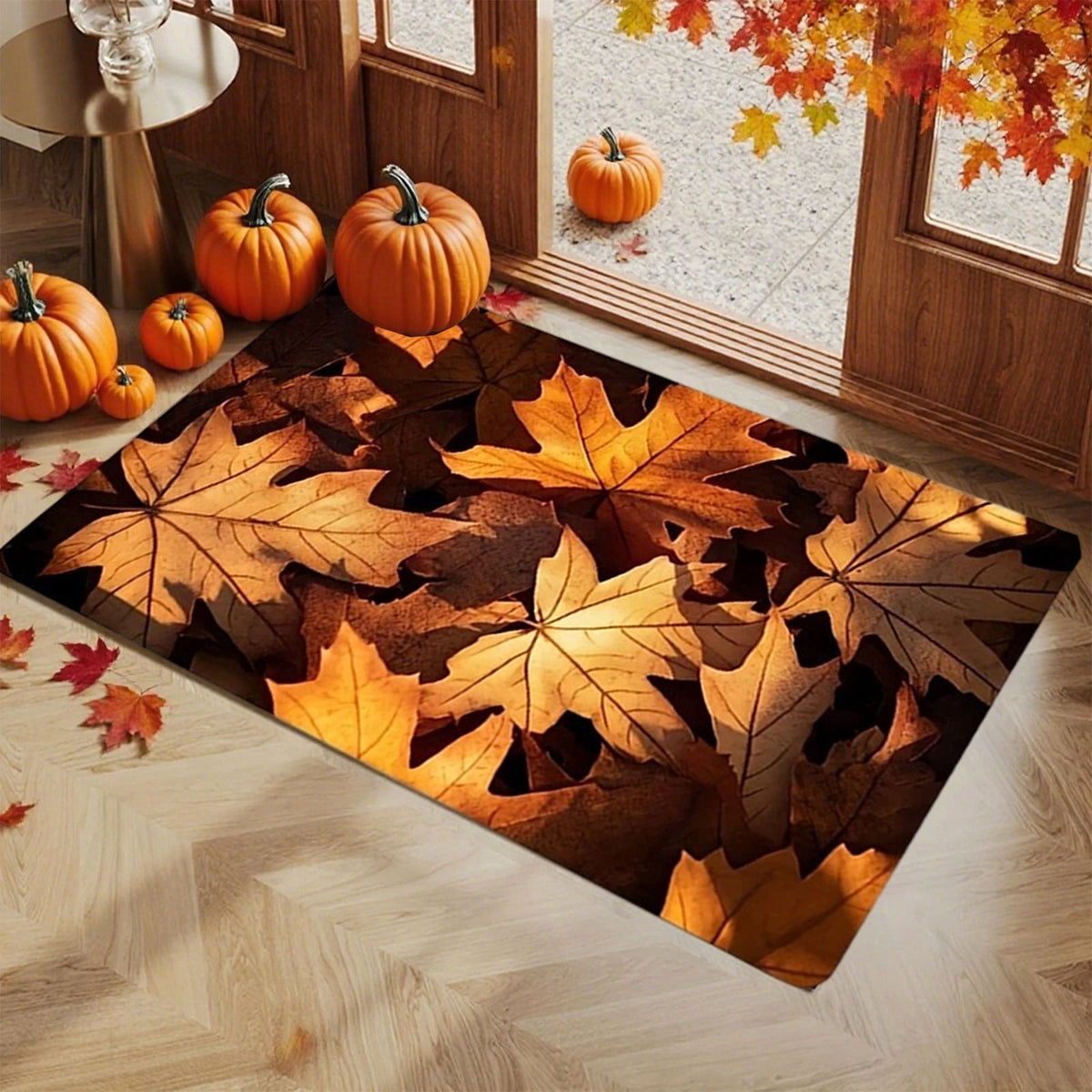 Twfbrm Fall Welcome Doormat, Fall Decorations for Home, 16"x24" Maple Leaves Pattern Floor Mat, Non-Slip Absorbent Entrance Rug Autumn Decorative Front Door Carpet for Thanksgiving Halloween