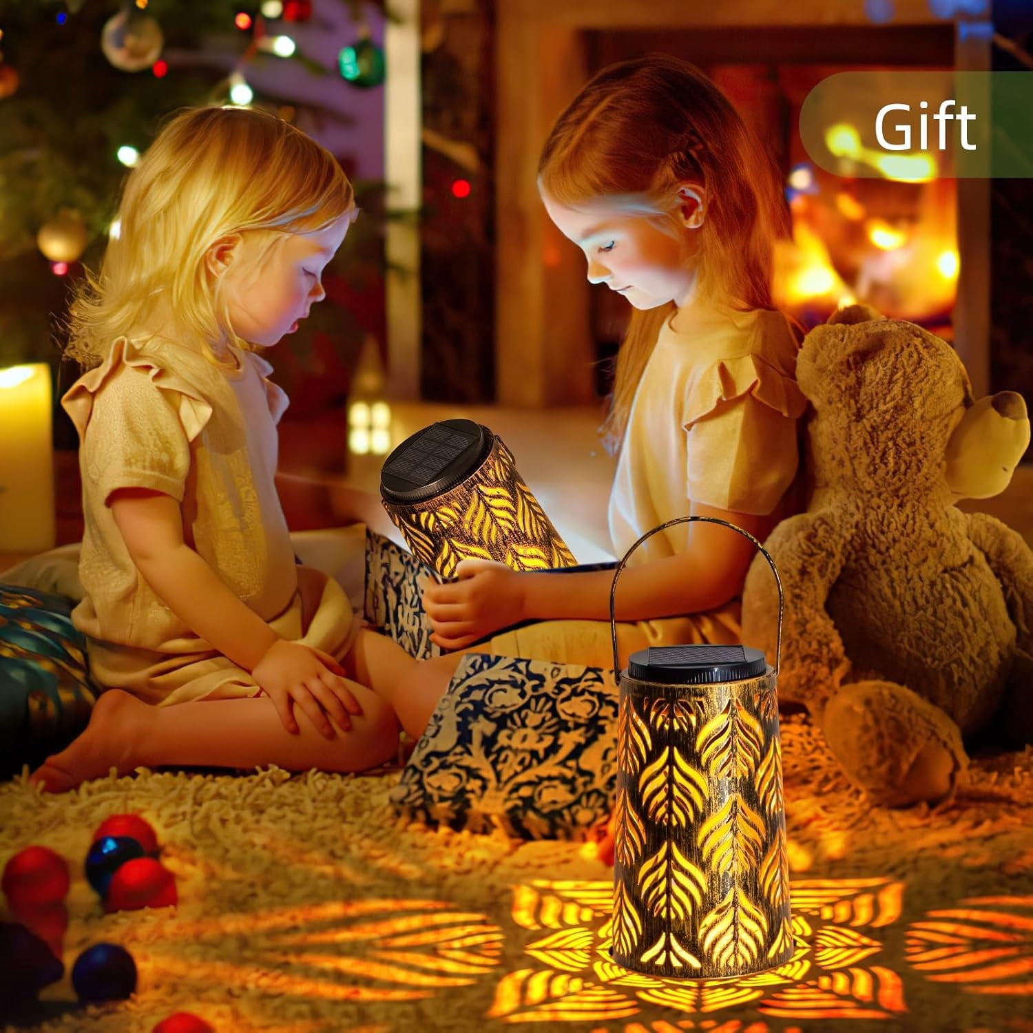 2 Pack Solar Hanging Lantern Lights - Outdoor Waterproof Decorative Lanterns for Patio, Garden, Yard, Front Porch - Retro LED Lighting for Halloween, Christmas & Holiday Decor